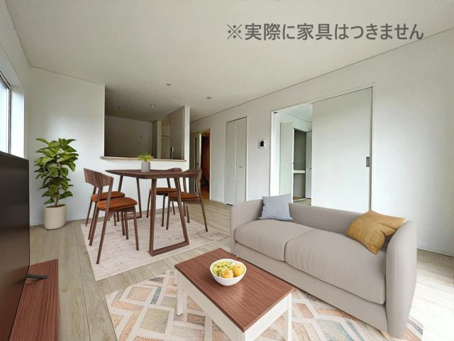 新築戸建・新築建売　郡山市大槻町第38　開成小・第一中の居間・リビング|画像はバーチャルホームステージングの加工による演出で、実際の家具は付きません。