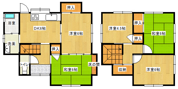 【間取り】 | 仲介手数料無料！恩田小学校に通えるリフォーム済み中古住宅　宇部市末広町9-13 | お客様のご意見を凝縮した使いやすい間取り