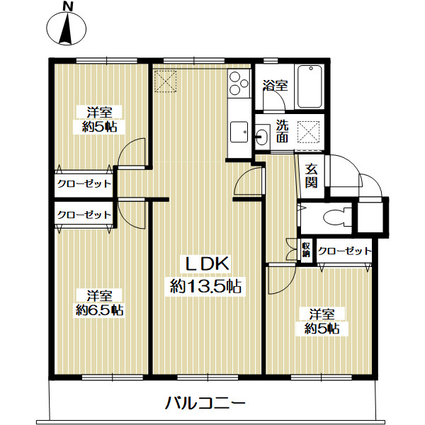 名谷8団地38号棟の間取り|3LDK　専有面積：62.07㎡
