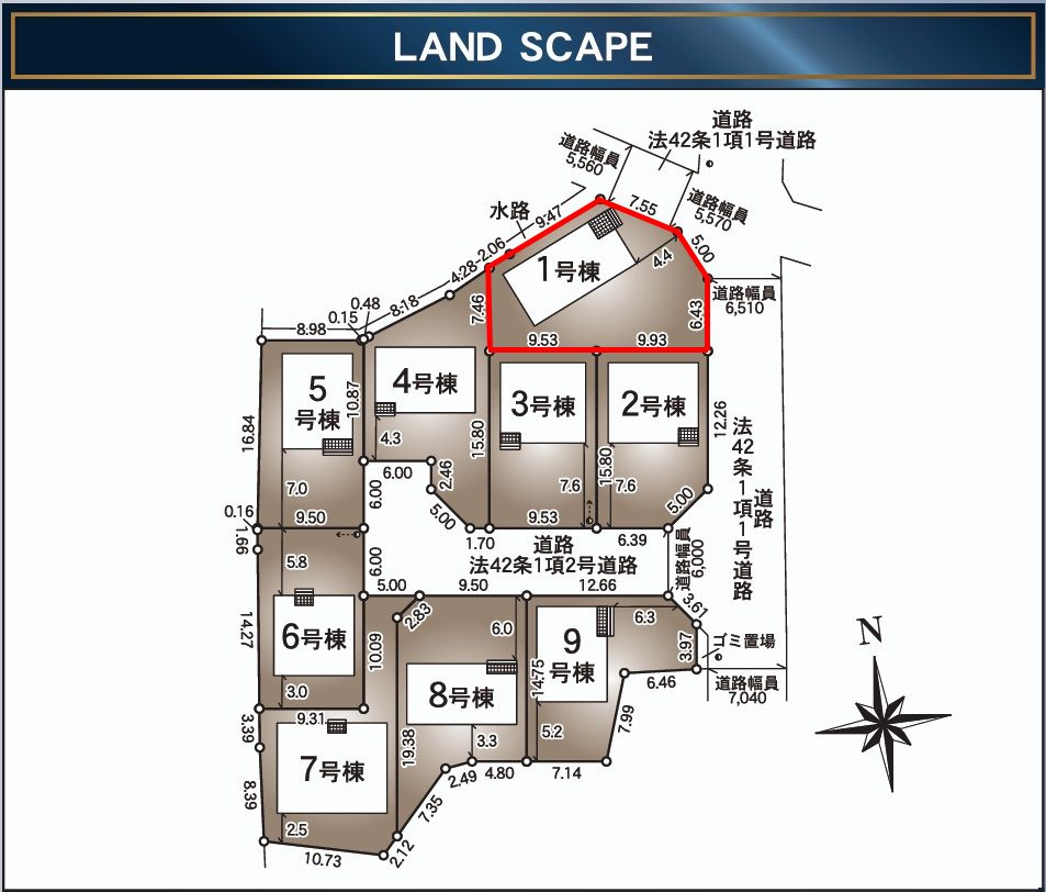 郡山市安積町笹川字高石坊　　　１号棟　　永盛小学校、安積中学区の区画図