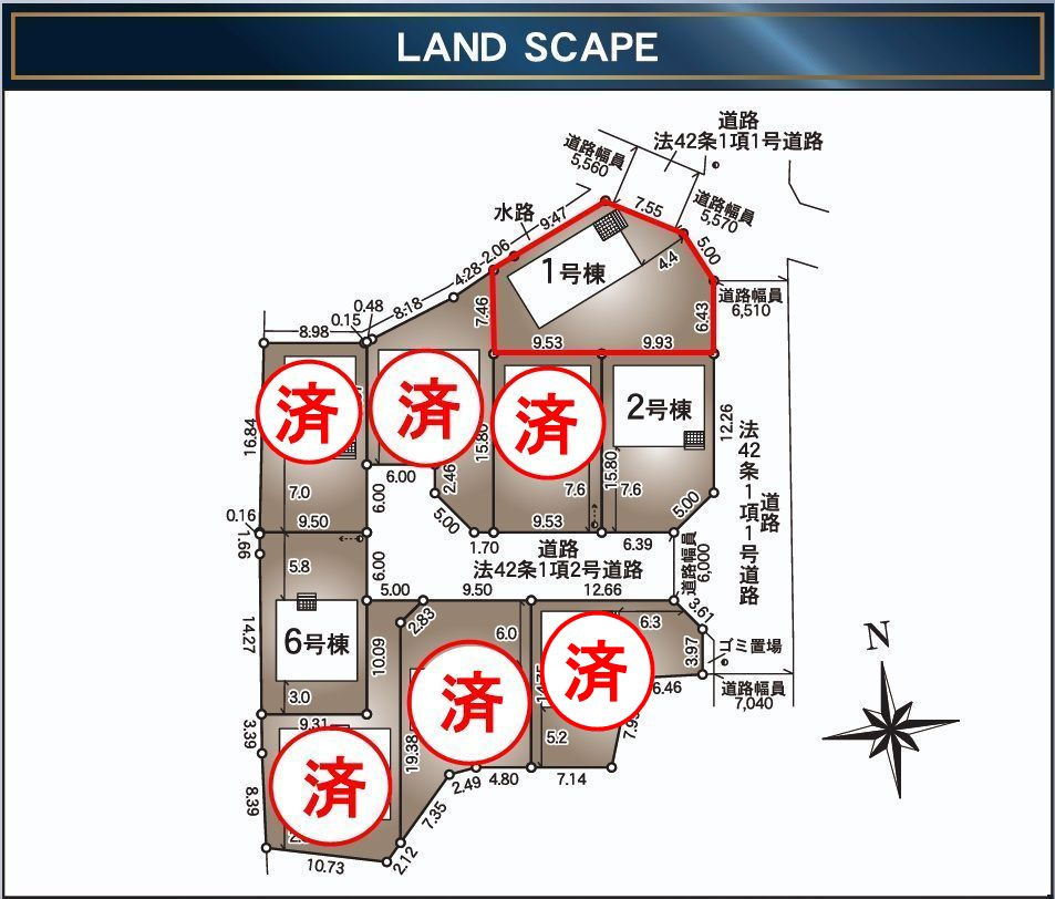 郡山市安積町笹川字高石坊　　　１号棟　　永盛小学校、安積中学区の区画図