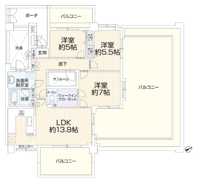 ライオンズマンション河辺シティ３LDKの間取り