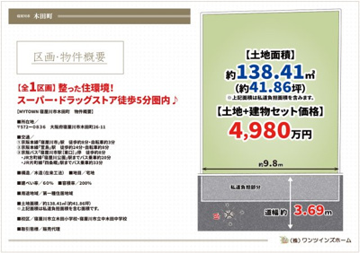 【区画図】 | マイタウン寝屋川市木田町　プレミアム◇◆限定1区画での販売！◇◆ | 【限定1区画♪販売開始！】
本日、案内可能です♪駐車２台可能♪