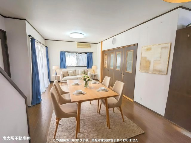 堺市東区関茶屋戸建ての居間・リビング|家具はAI画像です。