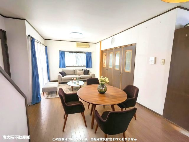 堺市東区関茶屋戸建ての居間・リビング|家具はAI画像です。