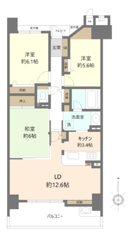 エスポア円上の間取り|3LDK　専有面積73.17㎡
