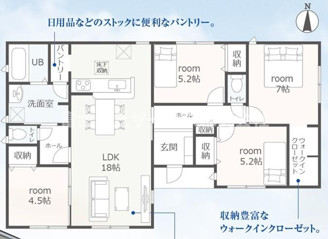 【間取り】 | 磐田市福田中島 新築一戸建て 1号棟 | 効率的かつ暮らしのことをしっかり考えた間取りです