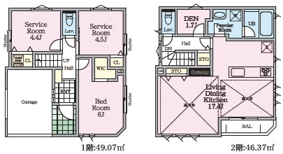 川和町　新築戸建の間取り|土地面積/71.30㎡　建物面積/95.44㎡（車庫面積10.83㎡含む）
