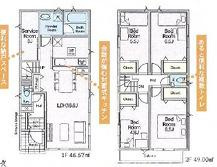 藤沢市城南２丁目　　新築戸建　全７棟の間取り|南向き　４SLDK