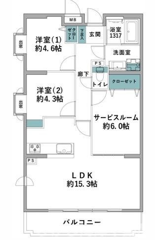 パシフィックパレス平塚の間取り|南向き　２SLDK