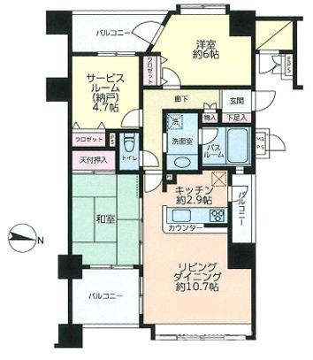 ライオンズシティ平塚の間取り|3面バルコニー　２SLDK