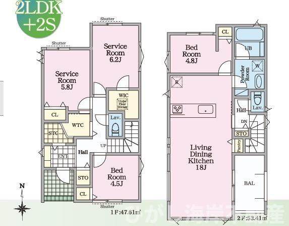茅ヶ崎市中島　新築戸建　全４棟の間取り|南向き　2SLDK