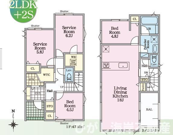 茅ヶ崎市中島　新築戸建　全４棟の間取り|南向き　2SLDK
