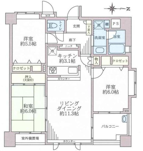 【間取り】 | ルイシャトレ相模原 | 3LDKは、リビングダイニングキッチンと3つの居室がある間取り。ファミリー層に非常に人気の高い間取りで、広々としたリビングで家族団らんを楽しみ、個室でプライベートな時間も確保できるのが大きな魅力です。