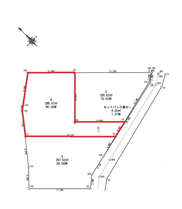 小山市大字西黒田　分譲地　区画①の土地図|区画①約９０坪