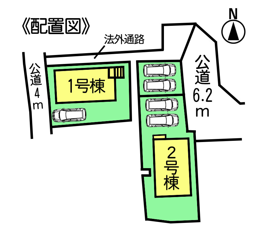 クレイドルガーデン常滑市　常滑市保示町第２　２号棟の区画図|○●区画図●○
玄関と駐車スペースが近いので買い物やお出かけの際の荷物運びもらくらく♪並列駐車2台可能です。