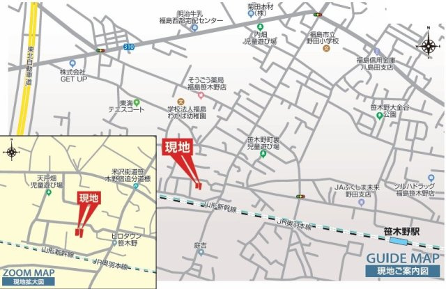 新築戸建・新築建売　福島市笹木野天戸畑　野田小・野田中の地図|現地案内図