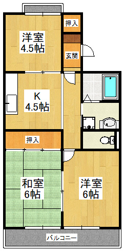 コーポラスクレインの間取り|洋室4.5帖部分は和室