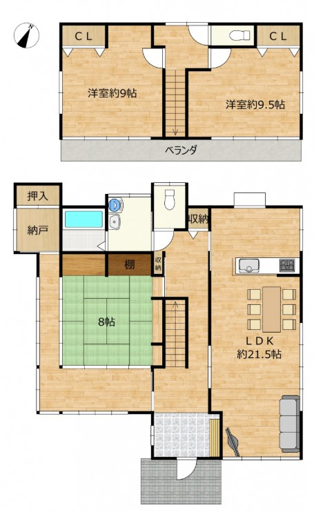【中古】郡山市片平町字新蟻塚　　　　小山田小学校、郡山第６中学校の間取り|3SLDK