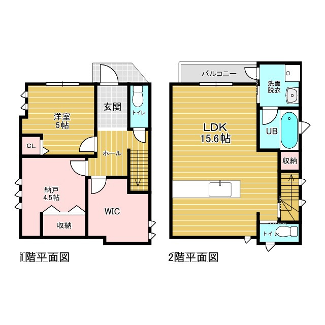 伏見区深草【収納豊富な効率の良い家】の間取り|1SLDK+WIC(屋根裏収納有)、土地面積 90.67m2、建物面積 70.34m2(1階34.16m2 2階36.18m2)