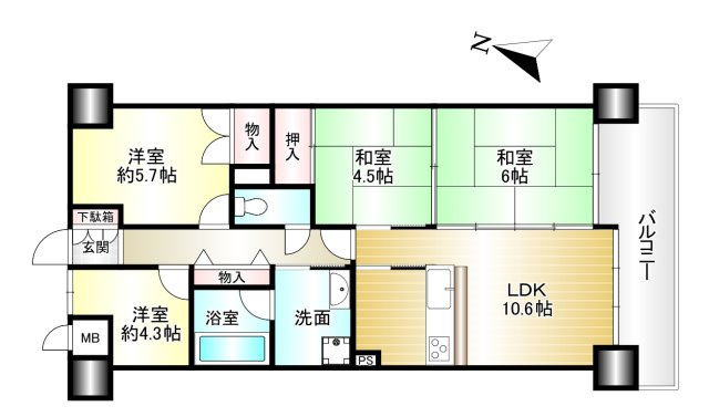 朝日プラザシティ南大和イーストウィングの間取り|4LDK　専有面積：68.57ｍ2