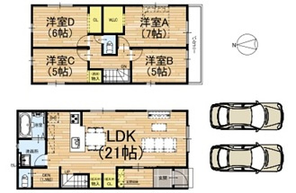 京田辺市三山木野神　第1期　新築一戸建ての間取り|1号地