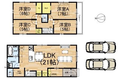 京田辺市三山木野神　第1期　新築一戸建ての間取り|1号地