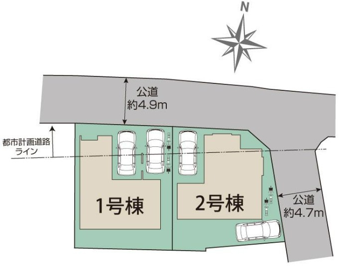 【ブルーミングガーデン】宇都宮市清住3丁目 第2 全2棟の区画図