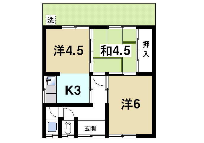 谷口貸家の間取り|ゆったりと暮らせる3Kの間取りです。