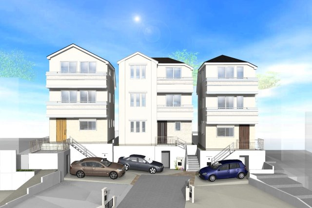 【外観パース】 | 板橋区中台1丁目　新築分譲住宅　全3棟（成増店） | 全3区画陽当たり良好！閑静な住宅街に位置する新築分譲住宅です。