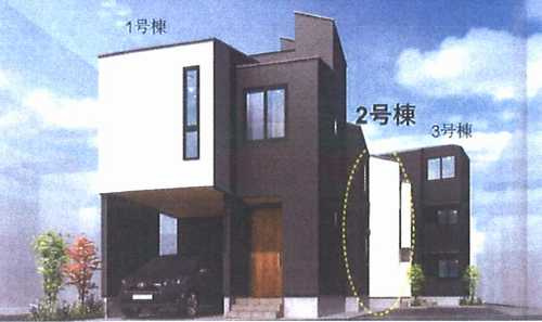 茅ヶ崎市東海岸北4丁目　新築戸建全3棟　2号棟の外観パース
