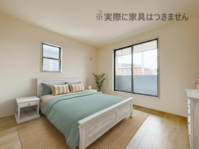 新築戸建・新築建売　佐野市犬伏下町　犬伏小学校・北中学校の居間・リビング|キッチンの前にダイニングテーブルを設置すれば、お料理の配膳もスムーズです！