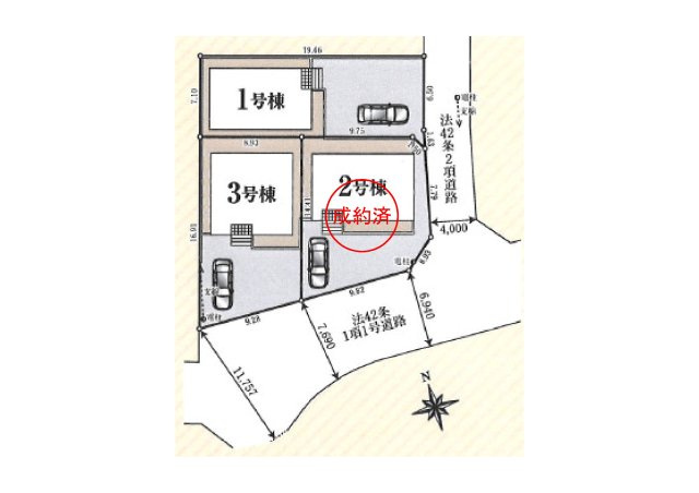 八王子市　小宮町　新築一戸建て　２４期の区画図|～全号棟カースペースが並列2台分あり、ゆったりした区画です～