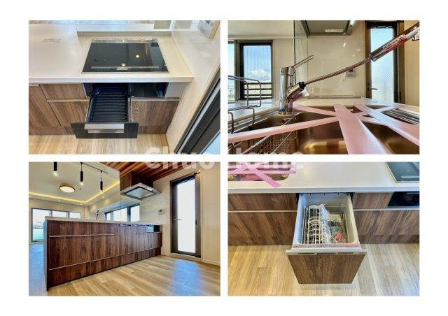 レクセルマンション北千住のキッチン|【システムキッチン】ワイドで収納豊富な使い勝手の良いカウンターキッチンには、食洗器・伸縮タイプのキッチン水栓、三ツ口コンロ・魚焼きグリルなどの便利な設備が標準完備されています。
