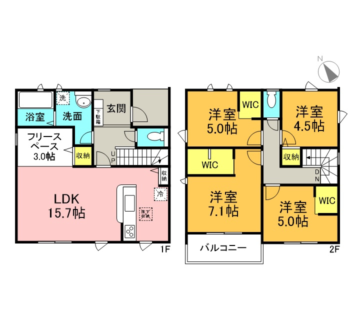 碧南市笹山町　新築戸建＜1号棟＞の間取り|4LDK＋WIC＋フリースペース