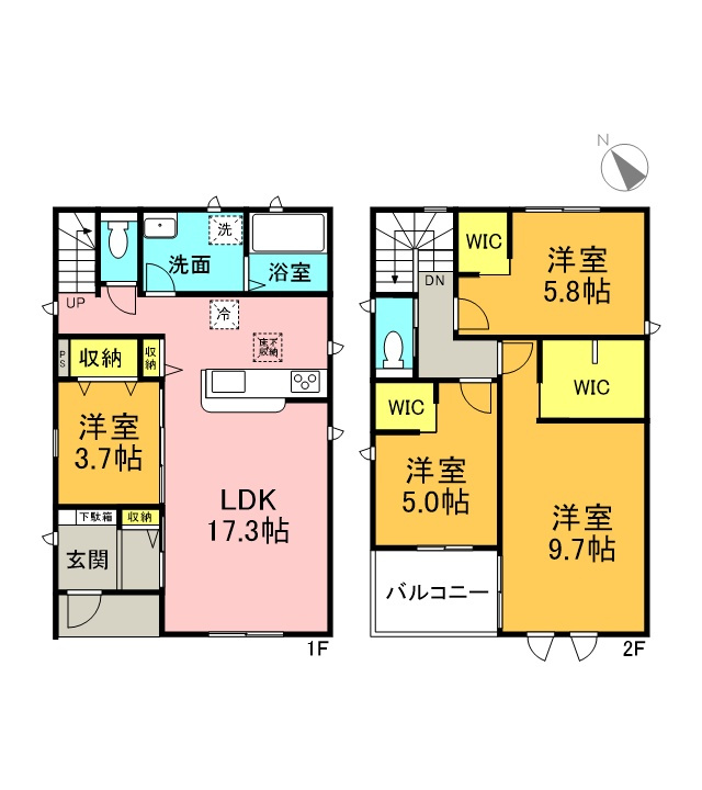 碧南市笹山町　新築戸建＜5号棟＞の間取り|4LDK＋WIC