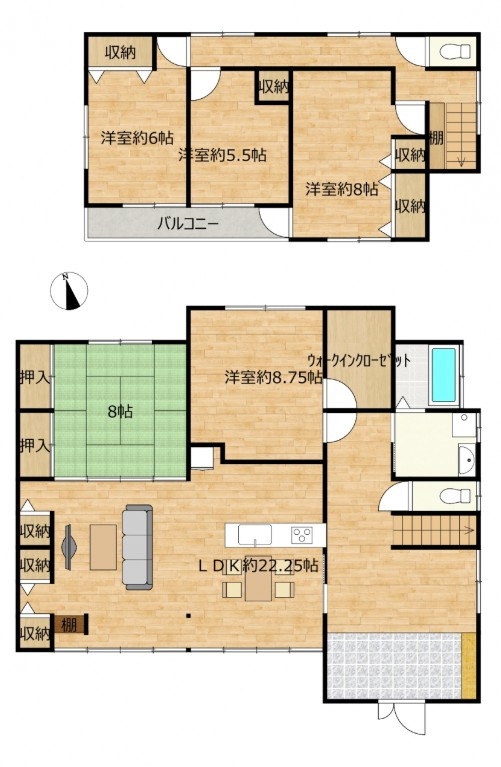 【中古】郡山市大槻町字原田際　　　朝日が丘小学校、郡山第７中学校の間取り|5LDK