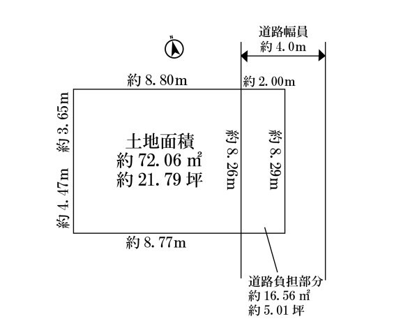 東淀川区相川2丁目　土地の土地図|◆土地面積：約72.06㎡、約21.79坪！前面道路間口：約8.29m、道路幅員：約4.0m！