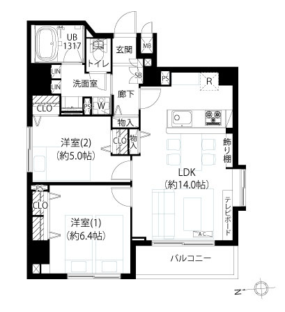 本所吾妻橋アムフラットの間取り|本所吾妻橋アムフラット：３方向角部屋につき陽当り・通風良好！全居室収納・窓が付いた２ＬＤＫ家具・エアコン付きリノベーション物件です！