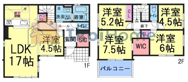 神戸市西区秋葉台2丁目　全1棟　新築戸建の間取り|ホームページに現地動画掲載中】年中無休：当日予約可●5LDKの広々間取り！WIC・SIC・パントリー