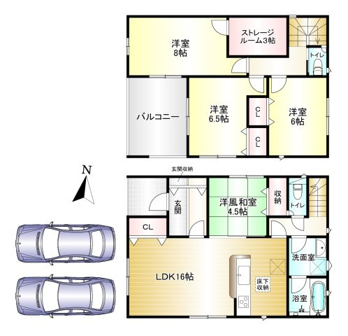 香芝市今泉第4 全1区画 1号棟の間取り|4LDK 　土地面積：134.10㎡　建物面積：110.16㎡　駐車スペース2台