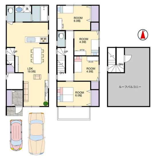 【間取り】 | 東大阪市南鴻池町2丁目 | 【全洋室4LDK！LDK広々19.5帖！屋上ルーフバルコニー付き☆玄関スマートキーで楽々解施錠☆宅配ボックス付ポスト完備♪ローン控除対象、省エネ基準適合住宅です☆】