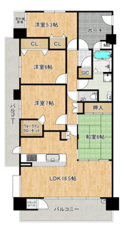 【間取り】 | グランシスフォート中百舌鳥3番館 | 【令和８年５月リフォーム済】綺麗なお家ですぐに新生活スタートできますよ♪是非現地にてご確認ください♪