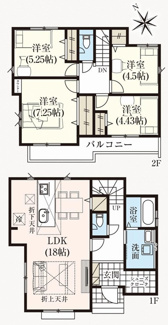 【間取り】 | 【仲介手数料無料！！】府中市分梅町3丁目　新築戸建て（全5棟）1号棟　7490万円 | １号棟