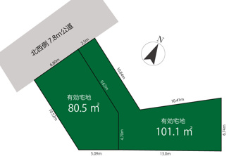 【土地図】 | 永福町2区画 | 広い前面道路、間取り変更可能（参考プランございます）