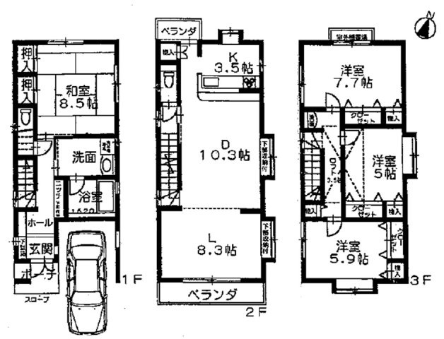灘区篠原南町4丁目の間取り|4LDK+3.5帖ロフト
RV車可能（カーポート用電動オーバーゲートあり)