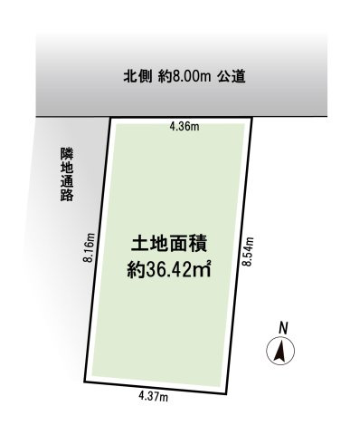 【土地図】 | 滝野川3丁目売地 | 隣地が通路の整形地で陽当たりも良好