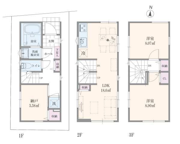【土地図＋建物プラン例】 | 滝野川3丁目売地 | 参考プラン　面積：63.34㎡、参考価格：1,930万円（税込み）