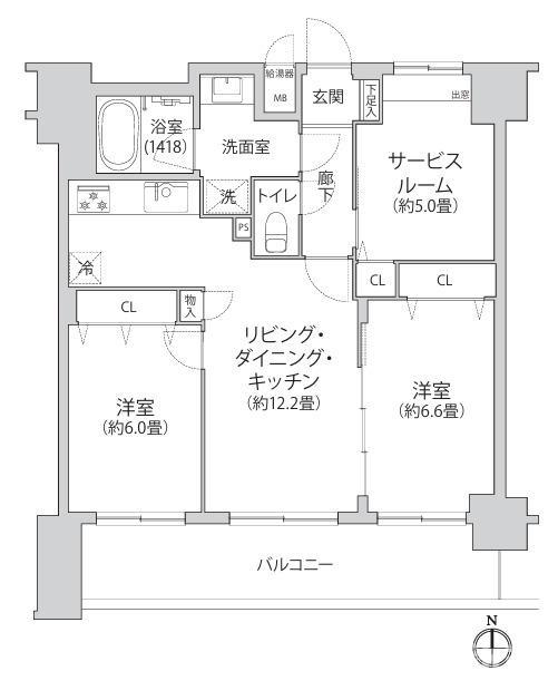 マイキャッスル平塚ロイヤルステージの間取り|南向き　２SLDK