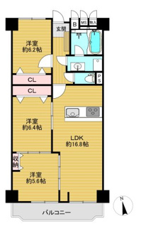 【間取り】 | サニーハウス茨木 | 3LDK、価格2,880万円、専有面積78.75平米、バルコニー面積9.18平米、8階建の5階部分